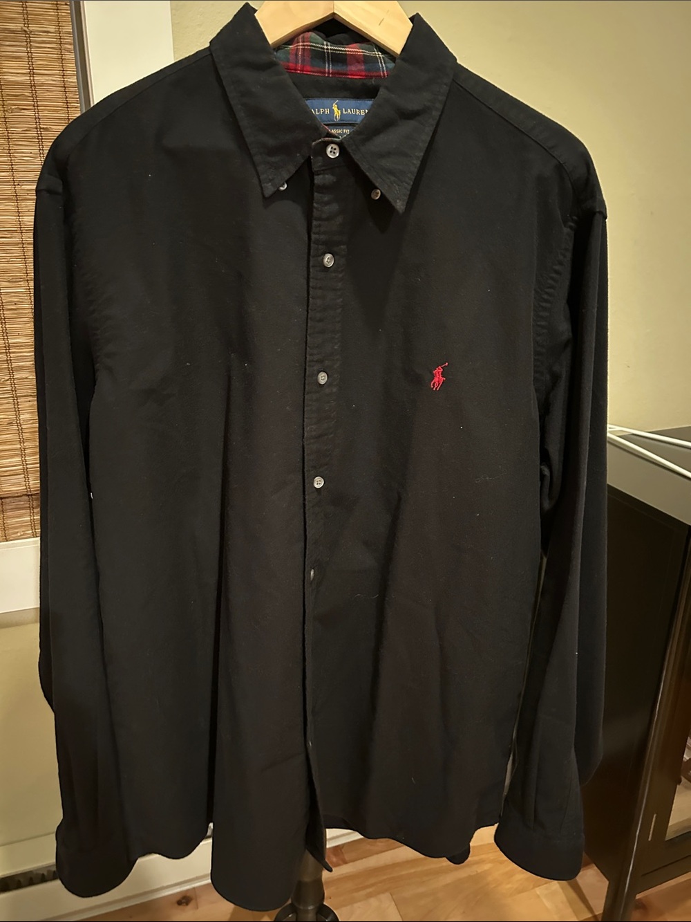 Ralph Lauren Black Long-Sleeve Button-Down Shirt with Red Pony